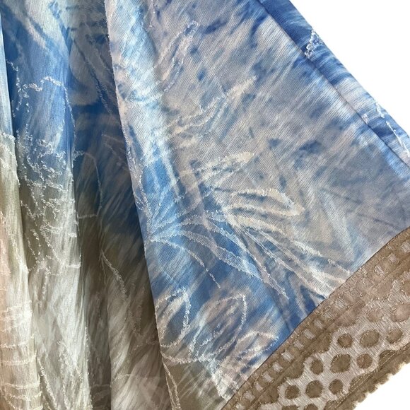 Adore Large Kimono Poncho Shawl Blue Beige Coastal Burn Out Velvet Boho - Picture 5 of 12